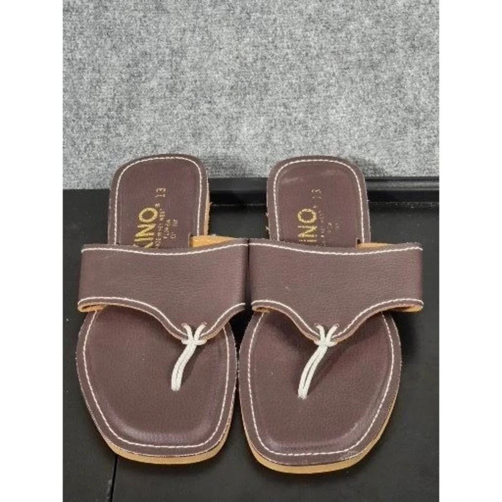 Kino Sandals Unisex 13 Brown Leather Thong Slides Key West Handmade Square Toe